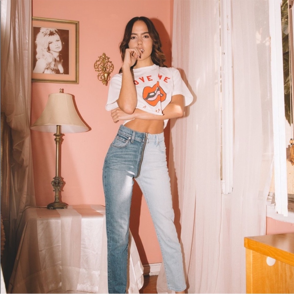 REVICE YinYang Two-Tone Denim Straight Leg Ankle length Jeans